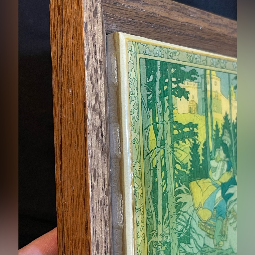 Vintage Framed Ceramic Tile w/ Illustration of Russian Fairy Tale Maria Morevna - Picture 3 of 5